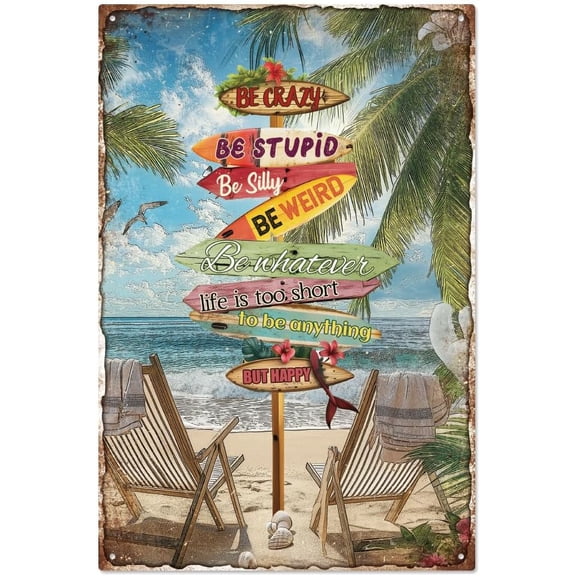 Vintage Beach Metal Tin Sign 7.8 x 11.8 Inch Retro Surfing Board Tropical Palm Tree Wall Art Poster Plaque Decor for Home Cafe Bar Man Cave
