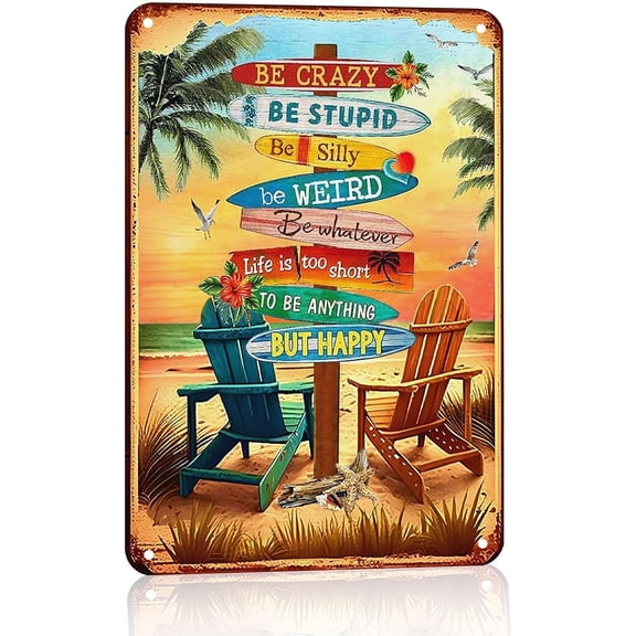 Vintage Beach Metal Tin Sign, Funny Surfboard Patio Wall Decor for Backyard or Deck, Retro Outdoor Beach Decoration, 8x12 Inch