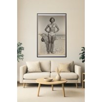 Vintage Beach Pin-Up Poster – 1950s Glamour Girl in Polka Dot Bikini, Retro Black and White Print 【Photo Paper】