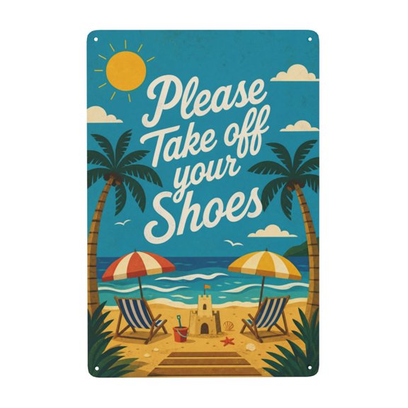 Vintage Beach Please Take Off Your Metal Tin Sign For Porch Garden Bar And Home Wall Decor 8x12 Inch