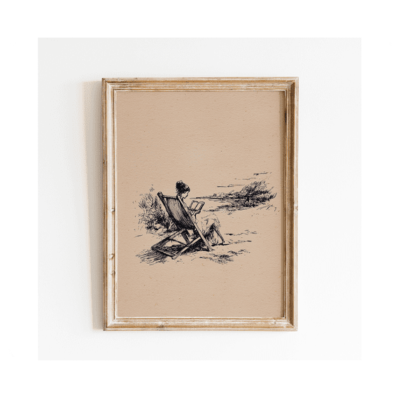 Vintage Beach Reading Minimalist Sketch Poster Home Decor Office Wall Art