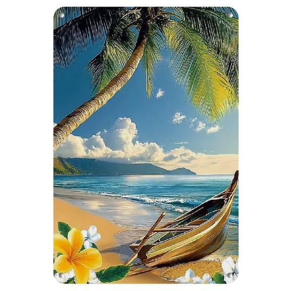 Vintage Beach Scene Metal Wall Art - 8x12 Inch, Frameless Iron Decor for Bedroom or Kitchen