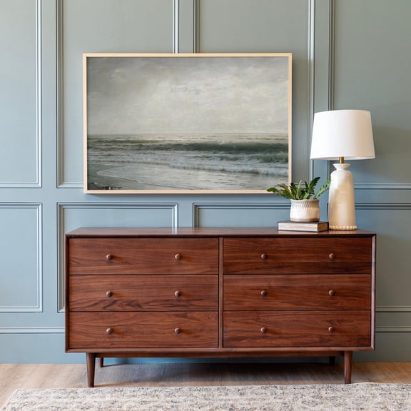 Vintage Beach Scene Ocean View Wall Art Print, Elegant Coastal Theme For Beach House And Home Decor