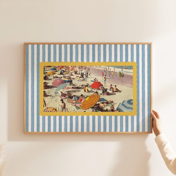 Vintage Beach Scene Wall Art Print, Retro Summer Coastal Decor
