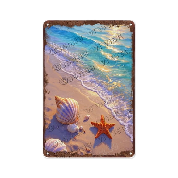 Vintage Beach Shell Tin Sign 5.5x8 Inch Nautical Coastal Wall Art for Seaside Homes and Vacation Getaways | Ideal Gift for Summer, Christmas, or Mothers Day Celebrations
