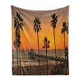thumbnail image 1 of Vintage Beach Soft Flannel Fleece Blanket, Photo of Palm Trees at Manhattan Beach in Los Angeles Sunset Silhouette Art, Cozy Plush for Indoor and Outdoor Use, 60" x 80", Multicolor, by Ambesonne, 1 of 5