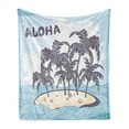 thumbnail image 1 of Vintage Beach Soft Flannel Fleece Throw Blanket, Illustration Aloha Themed Hawaiian Island Palm Trees, Cozy Plush for Indoor and Outdoor Use, 50" x 70", Pale Blue Purpleblue, by Ambesonne, 1 of 5