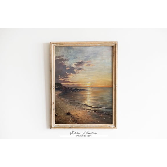 Vintage Beach Sunset Moody Coastal Summer Landscape Seascape Rustic Soft Ocean poster Sunrise Sea Wall Art Decor Unframed Paper Print