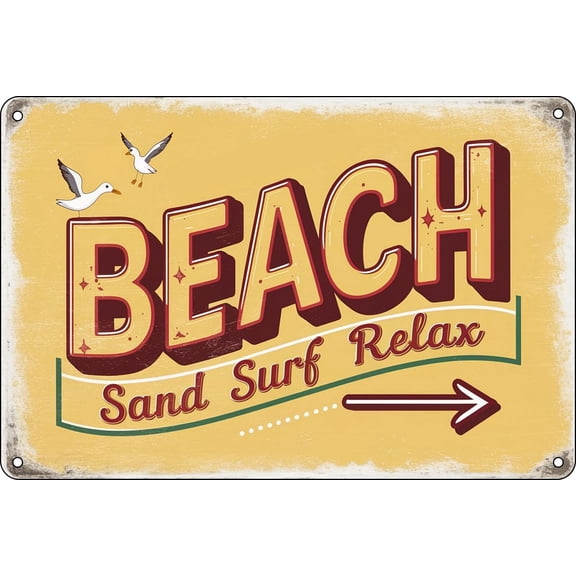 Vintage Beach Surf Metal Wall Sign, Funny Retro Tin Decor for Home Bar Cafe, 12 x 8 Inches