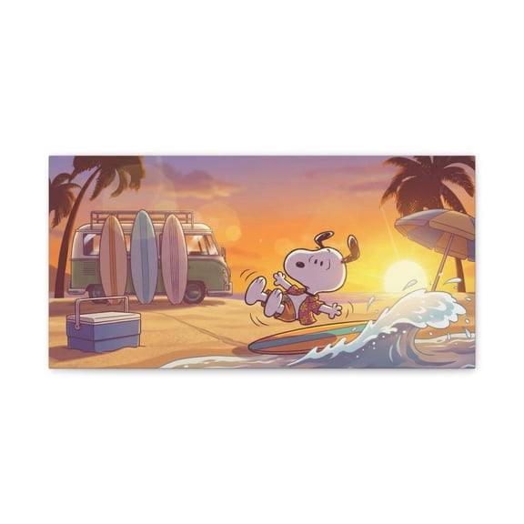 Vintage Beach Surfing Snoopy Poster Sunset Ocean Cartoon Dog Surfboard Summer Wall Art Decor for Living Room Bedroom 8x12 Poster UNFRAMED
