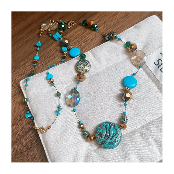Vintage Beaded Necklace with Colorful Stones Friendly to Skin All Match Multi-layered Women Necklace Jewelry Gifts