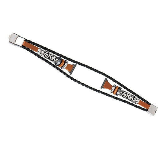 Vintage Beaded Watch Strap for Smartwatches Ethnic Wristband with PU Leather and Metal Charm