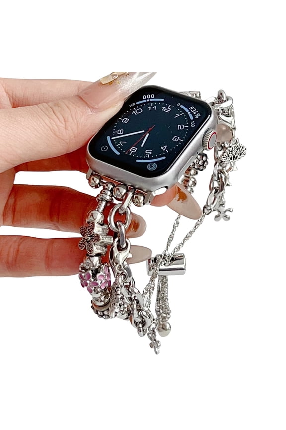 Vintage Beads Bracelet Bands for Apple Watch 49 46 45 44 42 41 40 38 mm, Carved Metal Jewelry Style Strap Adjustable Clasp Wristband Compatible with iWatch Series 10 9 8 7 6 5 4 3 2 SE Ultra