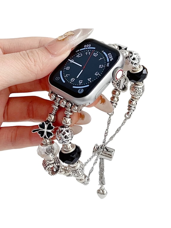 Vintage Beads Bracelet Bands for Apple Watch 49 46 45 44 42 41 40 38 mm, Carved Metal Jewelry Style Strap Adjustable Clasp Wristband Compatible with iWatch Series 10 9 8 7 6 5 4 3 2 SE Ultra