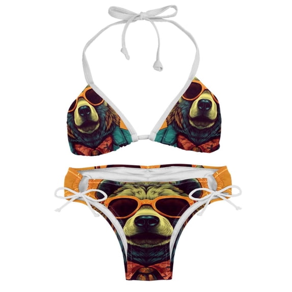 Vintage Bear Adjustable Strap Bikini Set with Detachable Sponge, Two-Pack - Ideal for Beach and Pool Parties