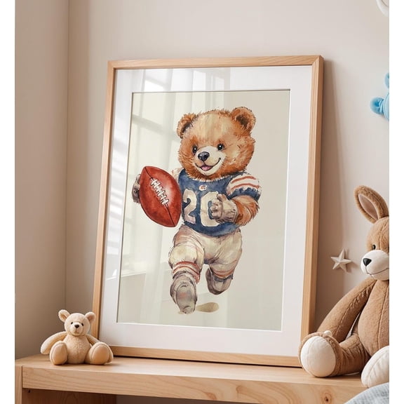 Vintage Bear American Football Nursery Sports Decor Poster, Unframed Size 8x12