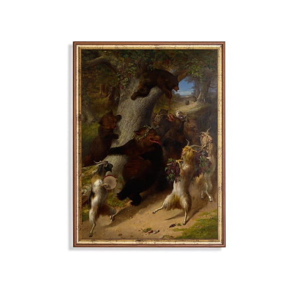 Vintage Bear Antique Forest Scene Art Poster Home Decor, 8x12 UNFRAMED