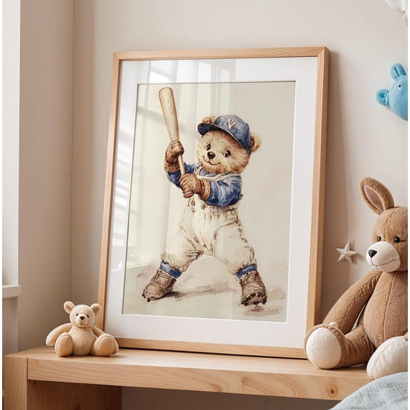 Vintage Bear Baseball Nursery Sports Decor Unframed Paper Print