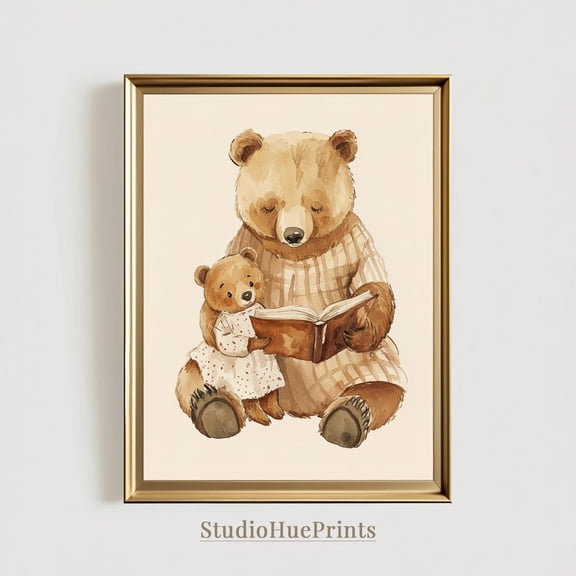 Vintage Bear Bedtime Story Nursery Unframed Paper Print
