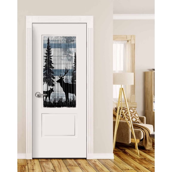 Vintage Bear Blackout Door Curtains for French, Glass,Front, Back, Patio Door, Farmhouse Trees Mist Forest Wooden Grain Thermal Insulated Rod Pocket Window Curtain Drapes With Tiebacks 25"x40"