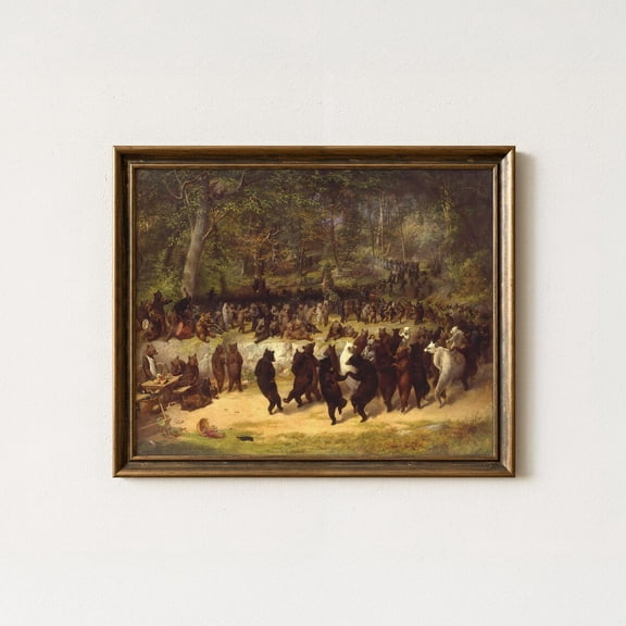 Vintage Bear Dance Forest Antique Woodland Wall Art Old World European Home Decor