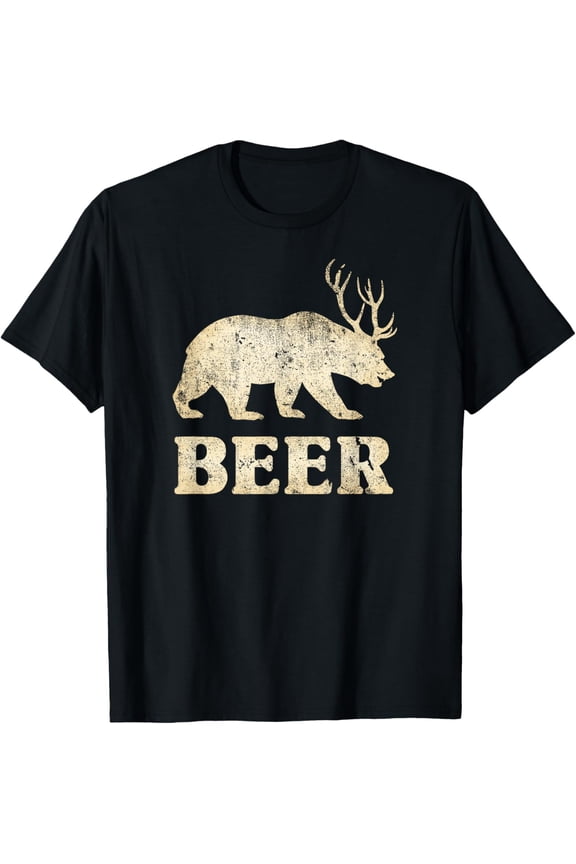 Vintage Bear Deer Funny Beer T-Shirt