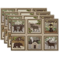 Vintage Bear Deer Placemats Rustic Wildlife Moose Forest Animal Cabin Lodge Lake Pine Cone Heat-Resistant Linen Table Place Mats Set of 4 for Dining Kitchen Country Camp Style Farmhouse Decor