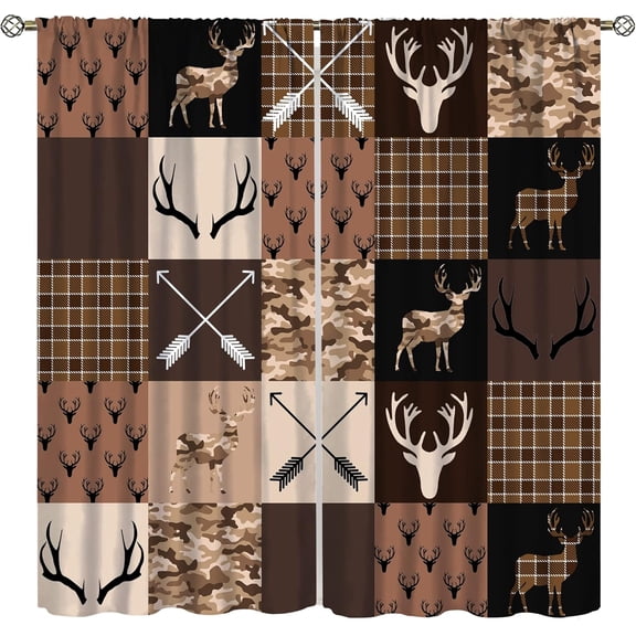 Vintage Bear Deer Window Curtains, Western Farm Country Lodge Wildlife Hunting Topics Vintage Bedroom Living Room Kitchen Curtains 42x54 Inch