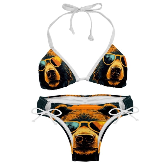 Vintage Bear Detachable Sponge Adjustable Strap Bikini Set Two-Pack - Ideal for Beach & Pool Parties