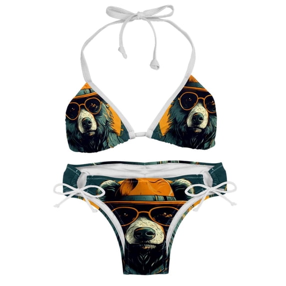 Vintage Bear Detachable Sponge Adjustable Strap Two-Pack Bikini Set Swimsuits for Women, Swimming Suit Beach Wear