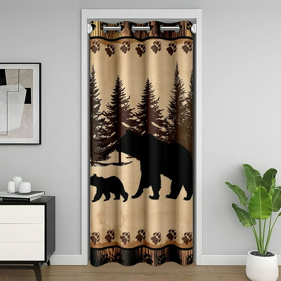 Vintage Bear Door Curtain for Doorway Privacy,Woodland Animal Cabin Decor Blackout Curtain,Footprint Bear Hunting Door Drape,Rural Country Botanical Room Divider Curtain,52"W X 84"L