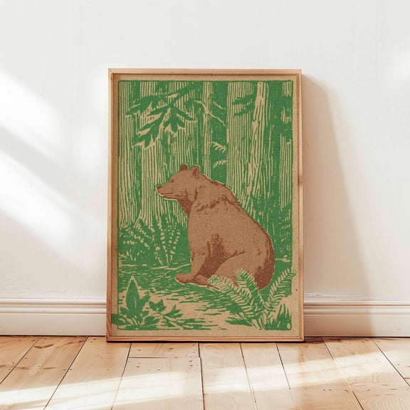 Vintage Bear Forest Cabin Poster Unframed Paper Print