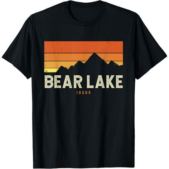 Vintage Bear Lake Idaho Mountains Hiking Sunset Retro T-ShirtMen and women, White Black T-shirt, size: Extra large S-2036XL