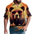 thumbnail image 1 of Vintage Bear Men's Short Sleeve Poplin Shirt, Casual Printed Button Down, Summer Beach Hawaiian Shirts, Unisex, 1 of 6