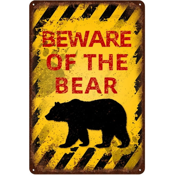 Vintage Bear Metal Sign Beware of Bear Metal Tin Sign Aluminum Warning Signs For Indoor & Outdoor Yard Lawn Sign Home Decor 8x12 inch