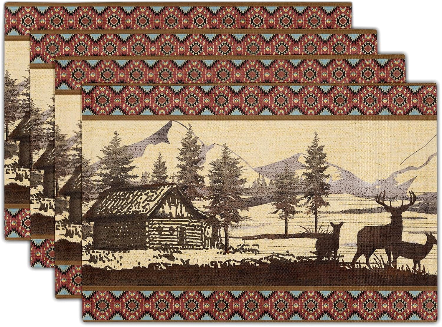 Rustic Photo Mat Vintage Bear Moose Placemats Set of 4 Rustic Farmhouse Wild Animal Heat ...