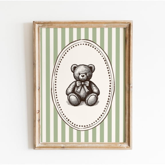 Vintage Bear Nursery Cottagecore Farm Animal New Baby Room Decor Art, Unframed Canvas 8x10in