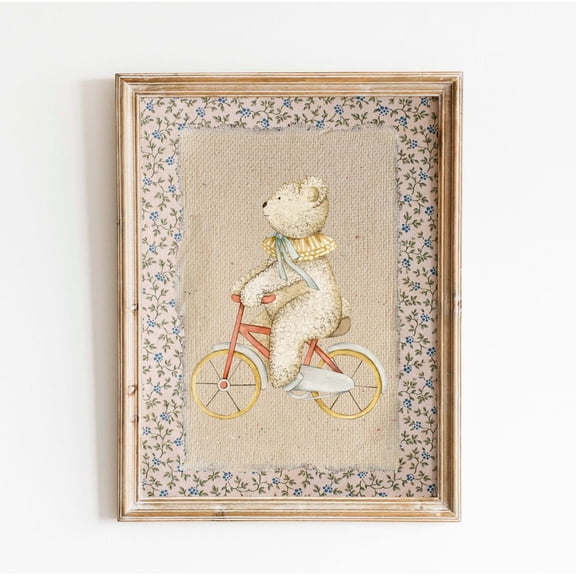 Vintage Bear Nursery Print Cottagecore Farm Animal New Baby Room Decor, Stretched Canvas 8x10in