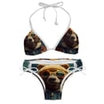 thumbnail image 1 of Vintage Bear One-Piece Swimsuit Bikini Set, Detachable Sponge, Adjustable Strap, Two-Pack, Beach Vacation Wear, 1 of 6