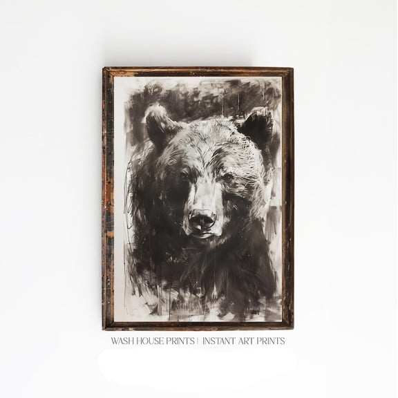 Vintage Bear Poster Black Bear Sketch Bear Wall Art For Cabin Wall Art Bear Theme Cabin Decor Grizzly Bear Poster Vintage Cabin Art, 12x18 UNFRAMED