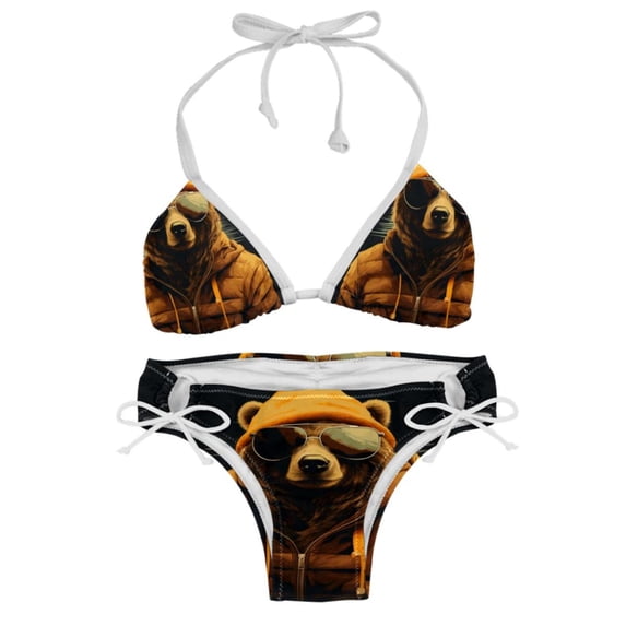 Vintage Bear Stylish Bikini Set with Detachable Sponge & Adjustable Strap 2-Pack - Beach Ready!