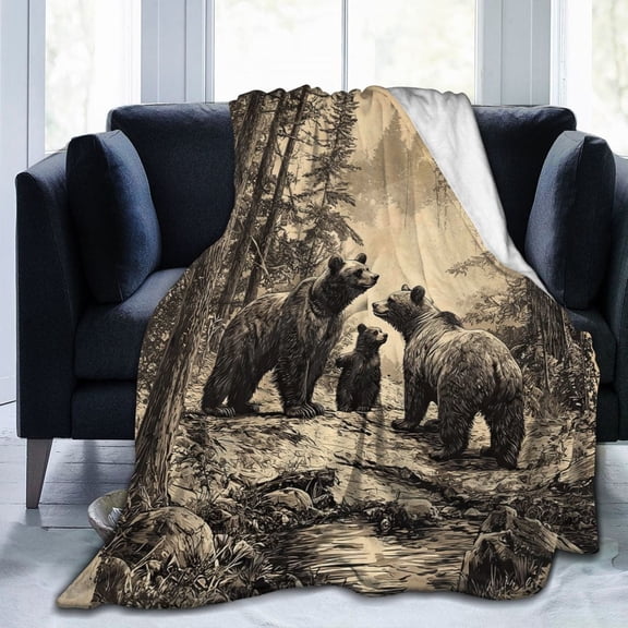 Vintage Bear Throw Blanket Ultra Soft Cozy Decorative Flannel Blankets for Home Bed Couch Chair Travel 50x40