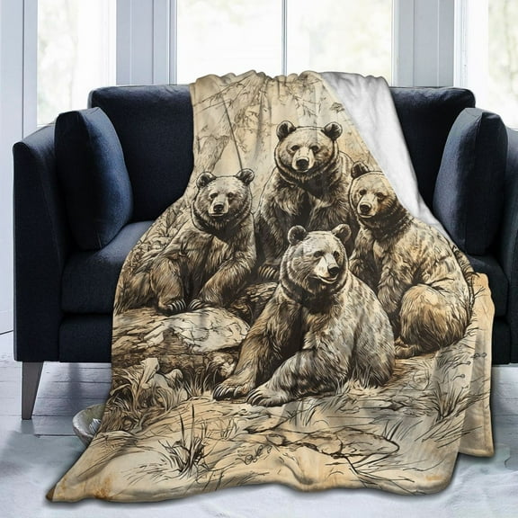 Vintage Bear Throw Blanket Ultra Soft Cozy Decorative Flannel Blankets for Home Bed Couch Chair Travel 50x40