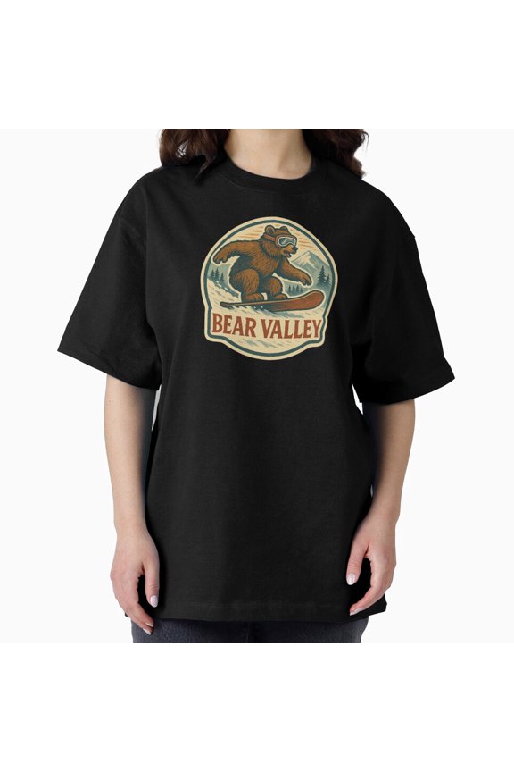 Vintage Bear Valley Snowboarding Retro Ski Art Top Unisex T-Shirt, up to Size 5XL