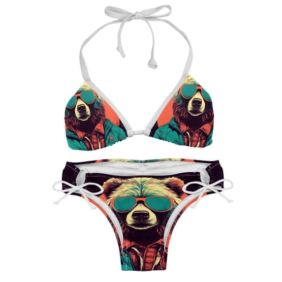 Vintage Bear Women's Detachable Sponge Adjustable Strap Bikini Set 2-Pack for Beach and Pool Parties
