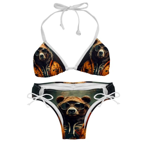 Vintage Bear Women's Swimsuit Bikini Set, Detachable Sponge, Adjustable Strap, Two-Pack, Beach & Pool Ready