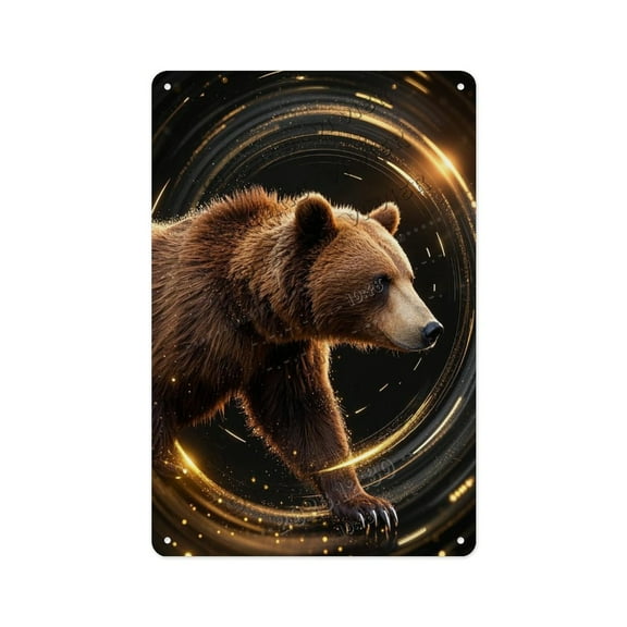 Vintage Bear in Black Background Tin Sign 12x16 Inch Rustic Aluminum Wall Decor for Cabin, Lodge, or Outdoor Retreat