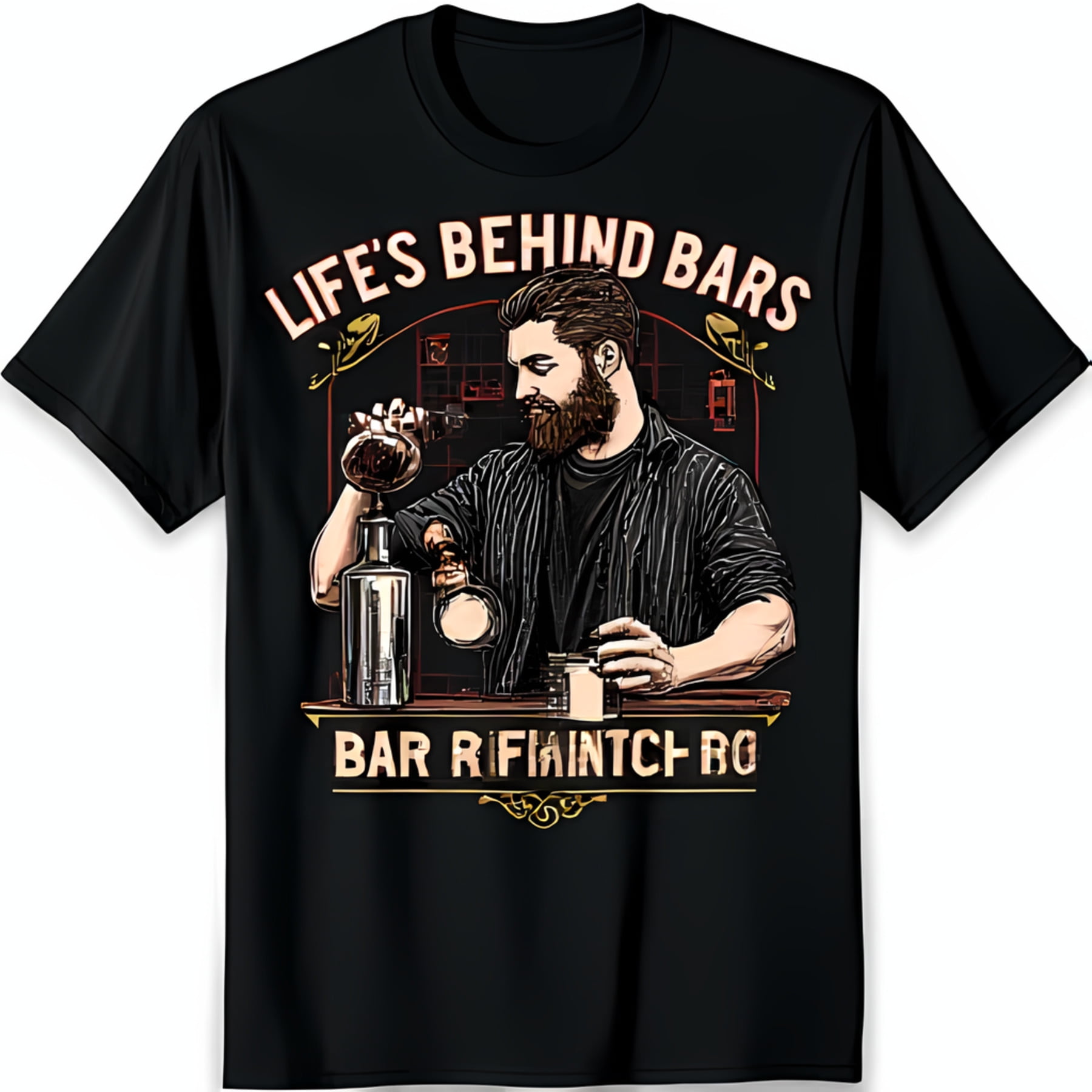 Vintage Bearded Bartender Cocktail Mixing TShirt Life Behind Bars