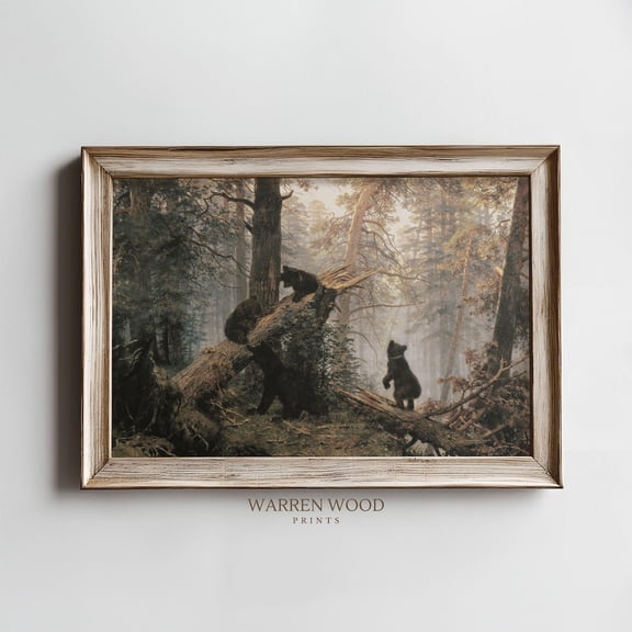 Vintage Bears Artwork, Forest Print, Rustic Artwork, Cabin Style Decor, Wall Art, 18Th Century Decor, Home Decor #1535, Stretched Canvas Size 12x18