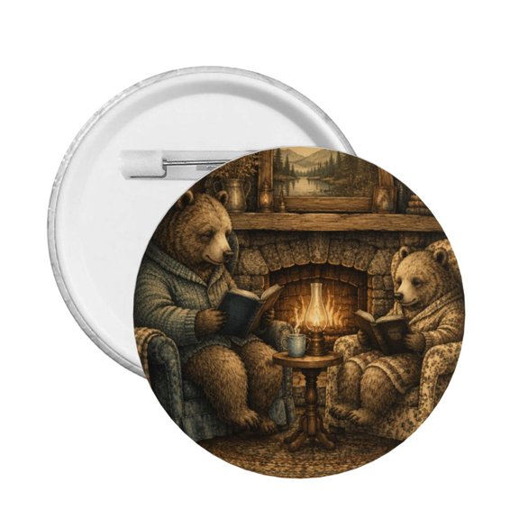 Vintage Bears Reading Circle Round Button Pin Badge 5PCS Pinback Buttons Lapel Pin for Jacket, Backpack, Hat, Party Favor, Gift
